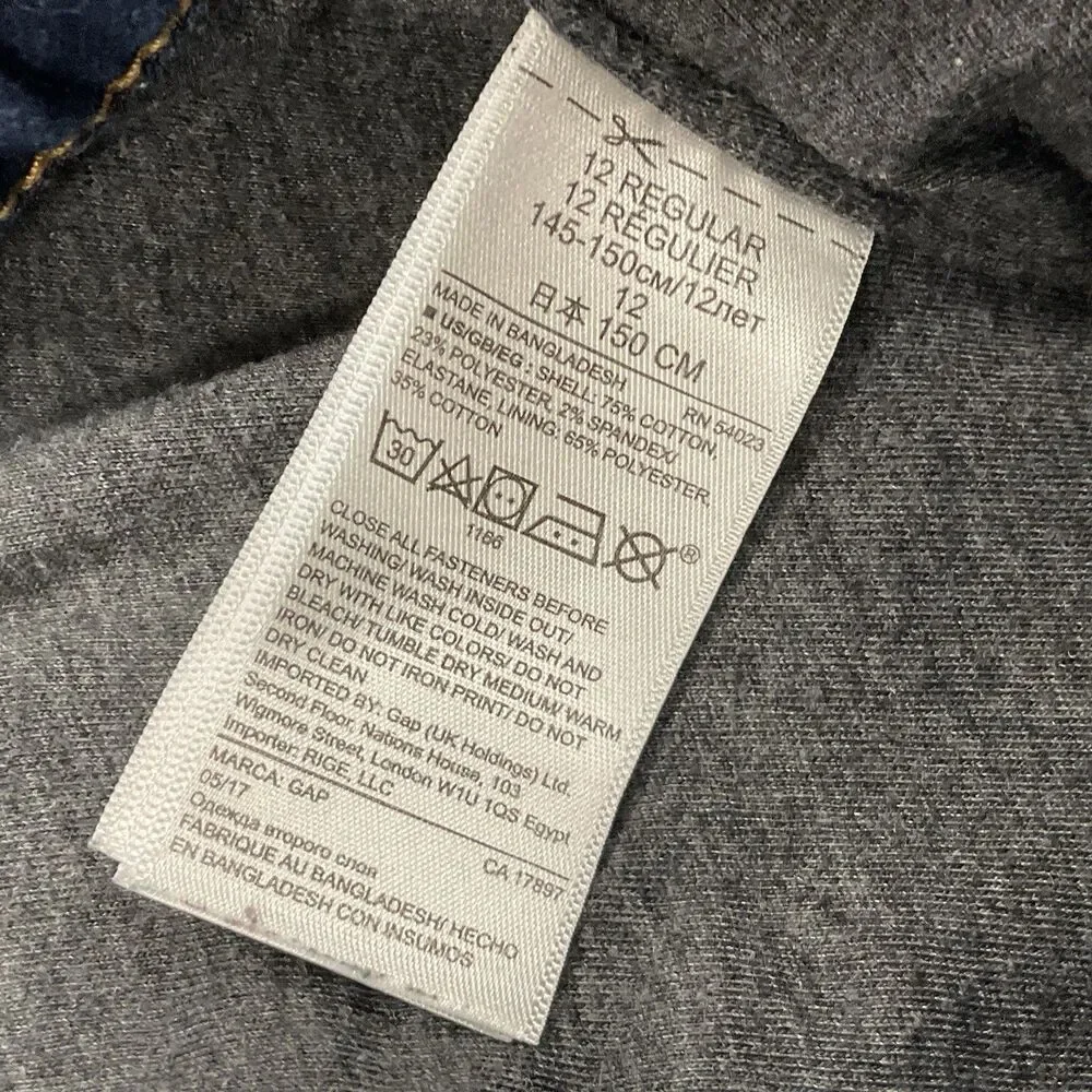 Gap Kids 1969 Girls 12 Denim Jeans Regular Straight Knit Lined Medium Wash‎